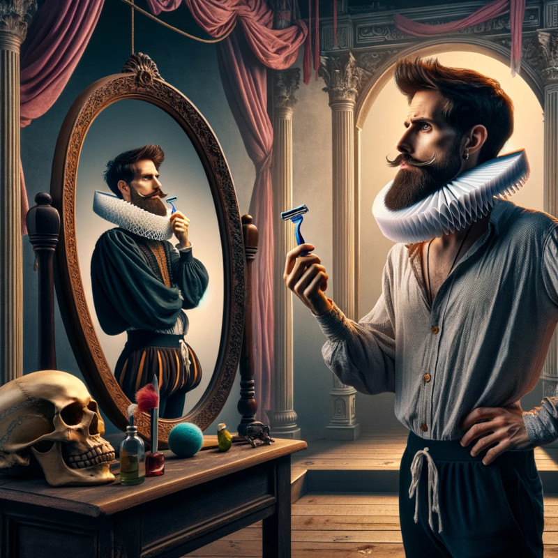 Skägg eller inte, det är frågan. En illustration utifrån klassiska repliken i Hamlet.